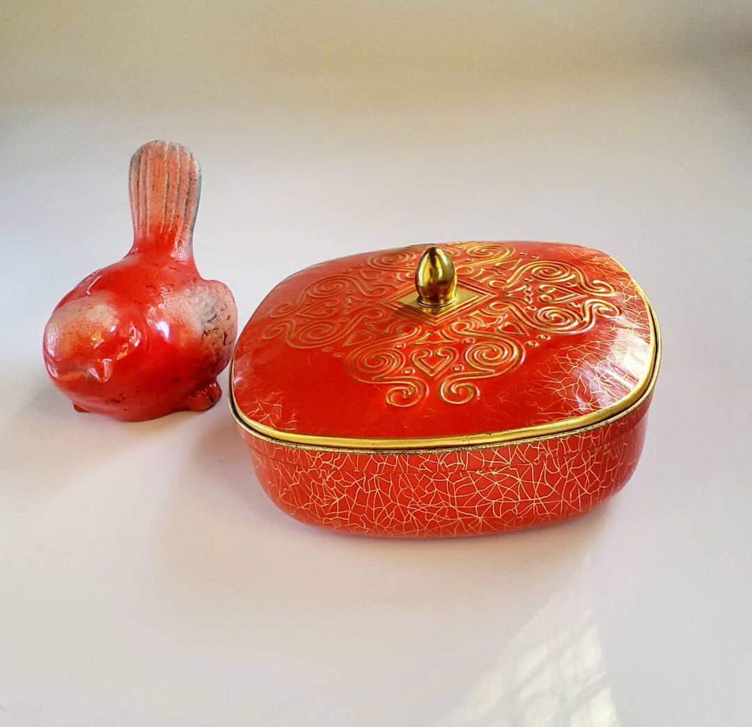 Red and Gold Tin With Lid, Made in Germany, W. German Tin, Home Kitchen Decor, Storage Tin, Gift