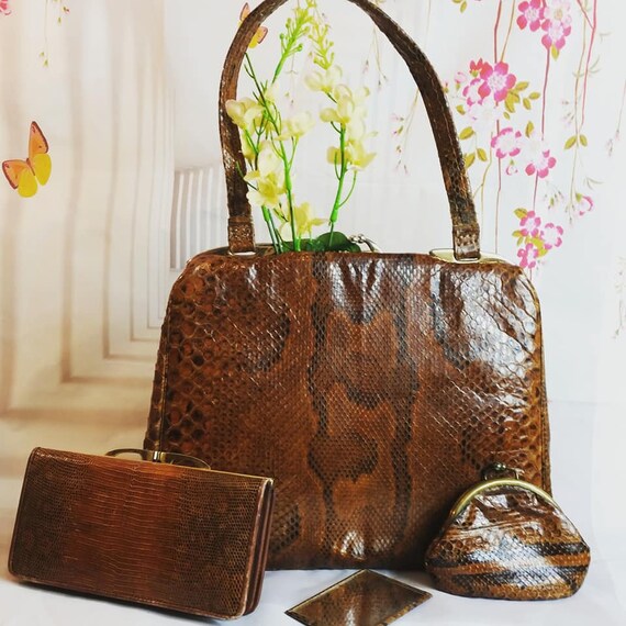 1950s Snakeskin Handbag with Matching Coin Purse M