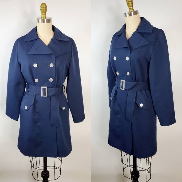 S M Vtg Blue Raincoat, Double Breasted with Belt Fully Lined, Union Label Vintage 1950s 1960s, Womens Coats, Gift Ideas Her, Treasures