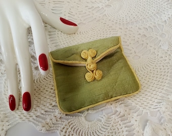 1950s Hong Kong Jewelry Pouch, Gem Stone Holder, Green with Yellow Frog Closure, Pilip Chu LTD, Gift Ideas, Treasures by the  Gulf