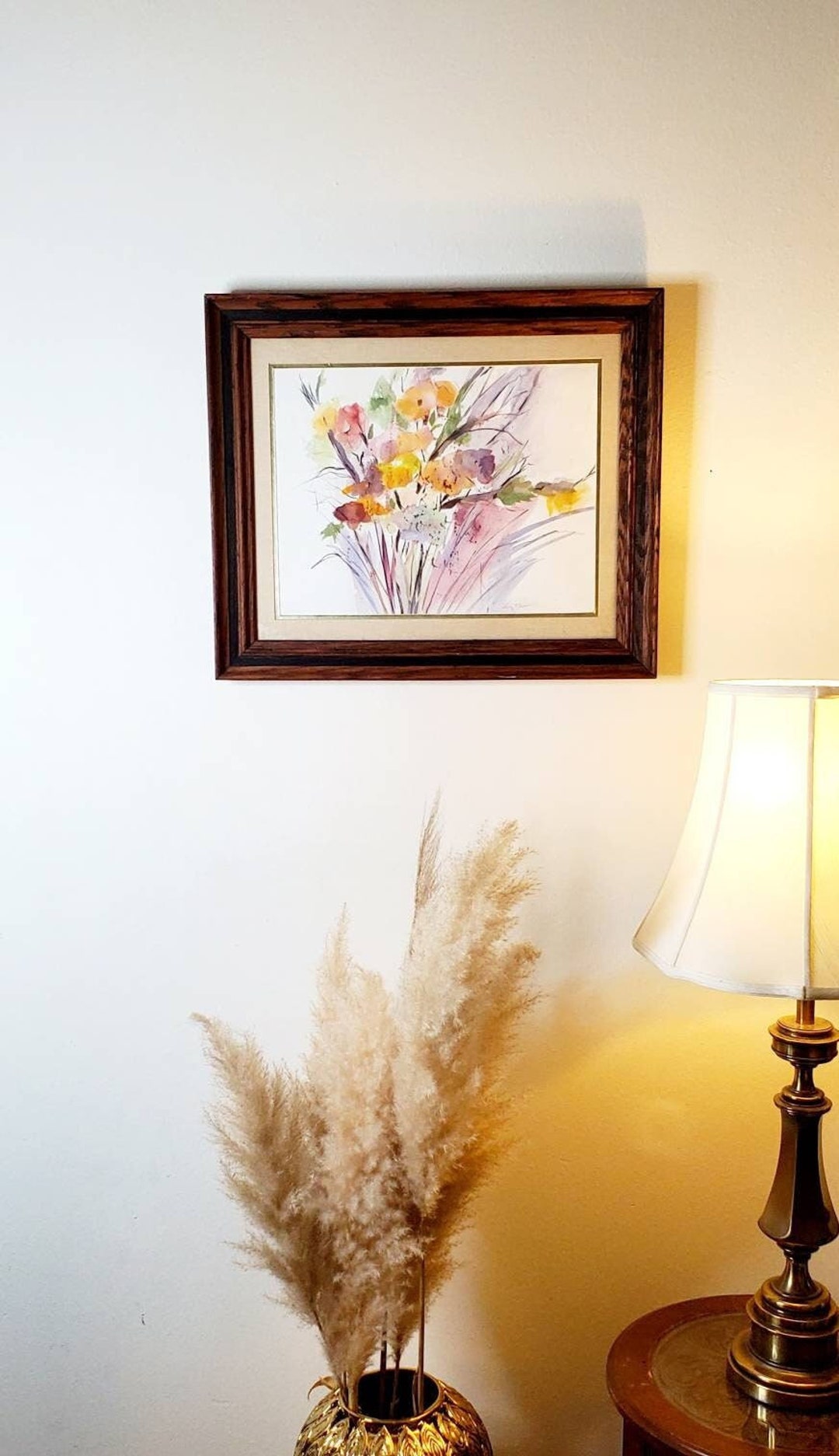 Vintage Watercolor Painting Behind Glass Matted in Wood Etsy