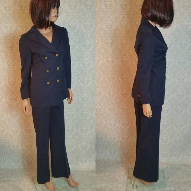 1960s Alfred Weber Navy Blue Pants Suit for Ladies Size 4 Vintage 1960s MOD Retro Hipster Clothing I High Waisted Pants and Blazer 1960s