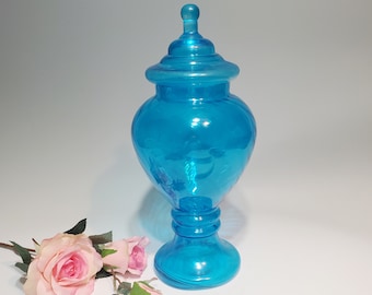 16" Blue Apothocary Jar, Huge Apothocary Jar, Vintage Glass, Blue Glass, Home Decor, MCM Decor, Gift Ideas, Treasures by the Gulf