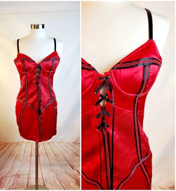 Vintage Lip service Sexy Red Corset Dress in Rare