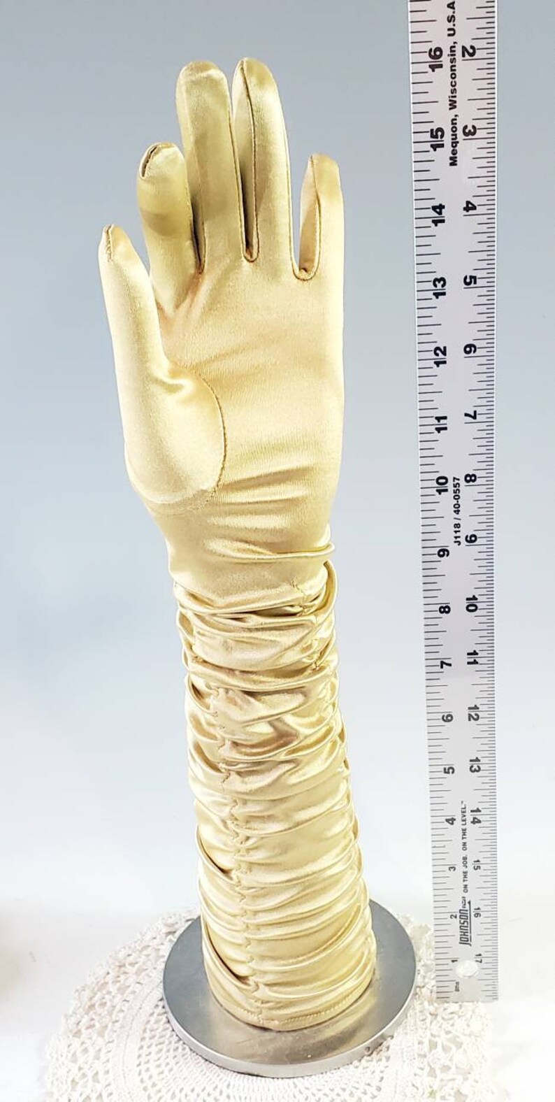 Long Gold Gloves Made in Hong Kong Ruched Sides Elbow Etsy