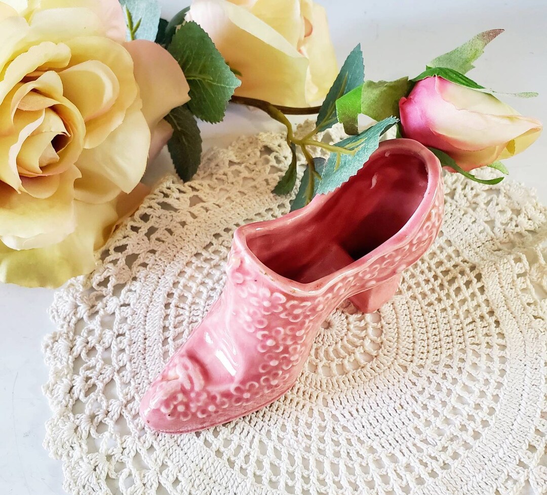 1950s Pink Victorian Shoe, Miniature Shoe, Home Decor, Cottage Core