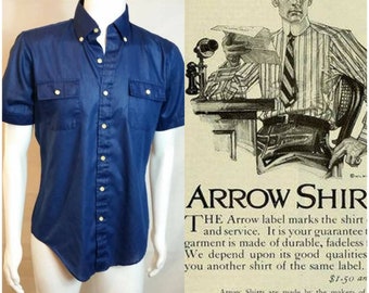 Arrow Blue Shirt for Men, Size Medium, Short Sleeve Shirt, Business Casual, Dress Down Fridays, Dad Shirt, Gifts, Treasures by Gulf