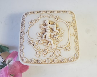 Plato de tocador con forma de querubín, plato de tocador con tapa, plato de escondite, tarro de escondite, decoración de querubín, ideas de regalo, pequeño obsequio, tesoros del Golfo