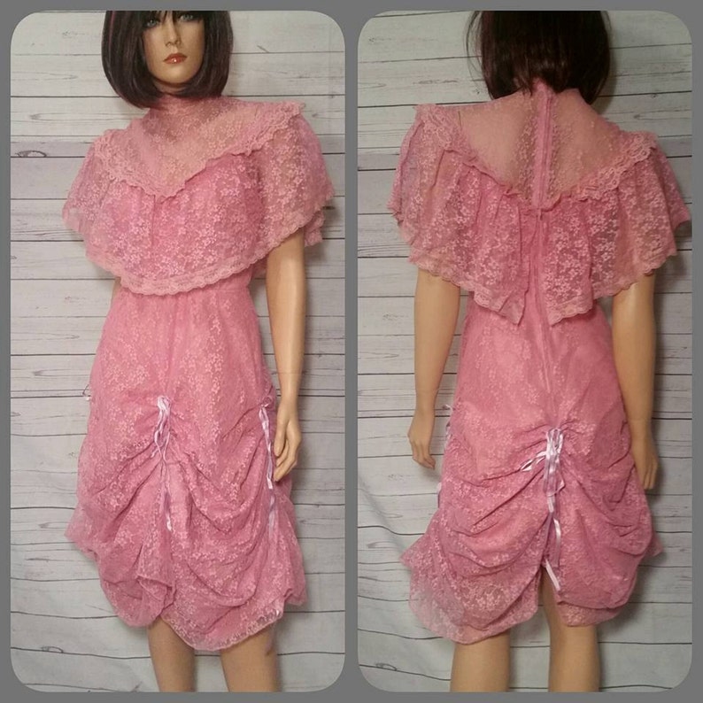 Victorian Pink Lace Dress with Ruched Adjustable Skirt Vintage Etsy
