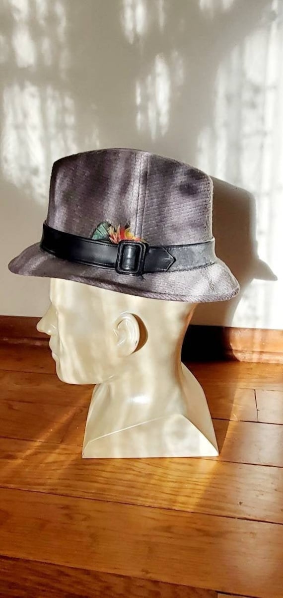 1950s Dobbs Fedora, Knit Brushed Corduroy Hat, Leather Brim, Feathers, Men's Hat, Men's Accessories, Gifts for Him, Treasures by The Gulf