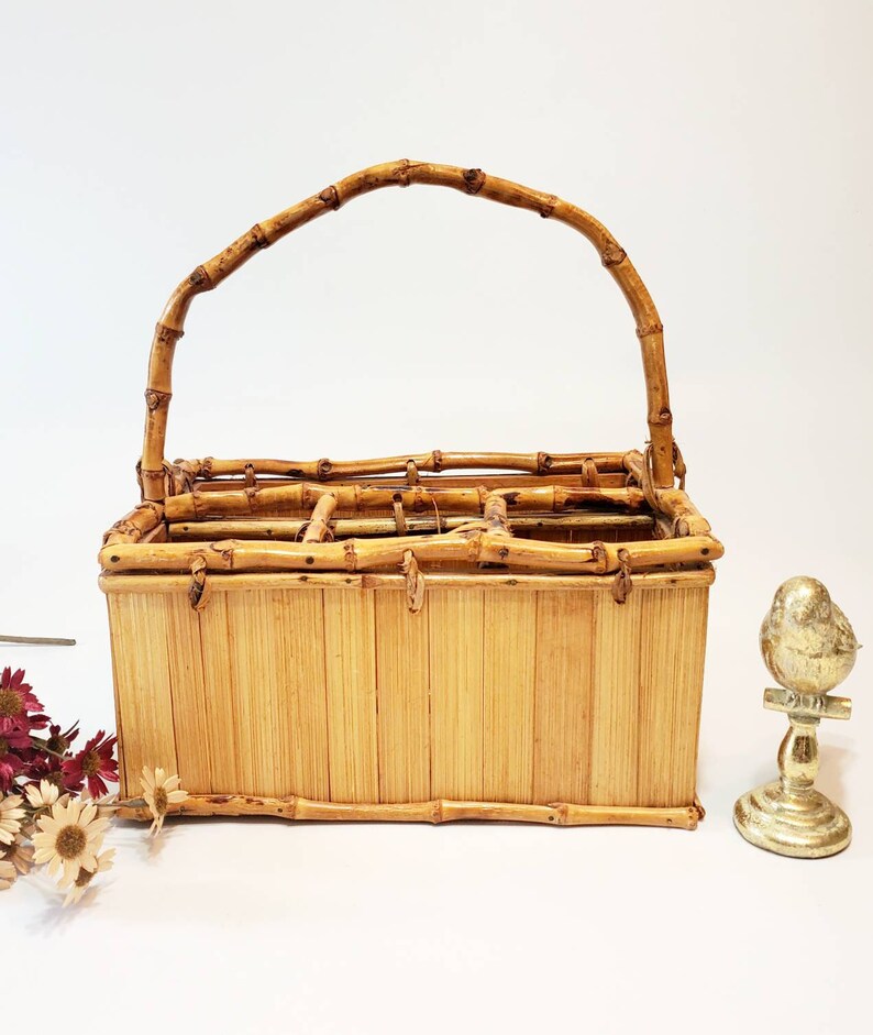 MCM Bamboo Picnic Basket Vintage Basket Bamboo Decor Boho Etsy