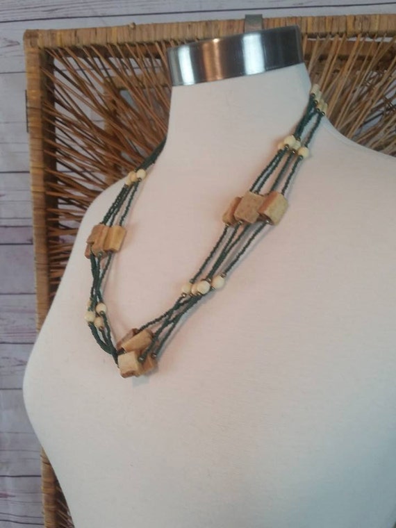 Vintage Wood and Bead 24 Inch Necklace, Bohemian … - image 3