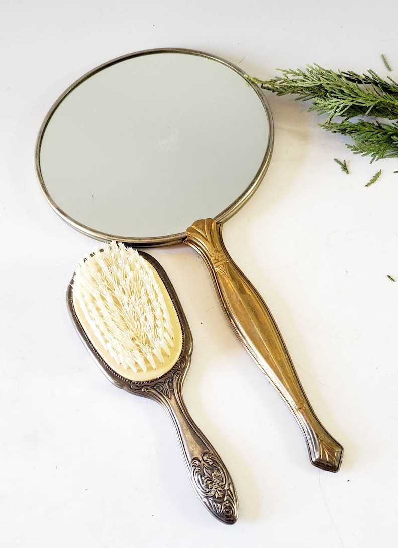 Victorian Hand Mirror W Sterling Plated Brush Vintage Ladies Etsy
