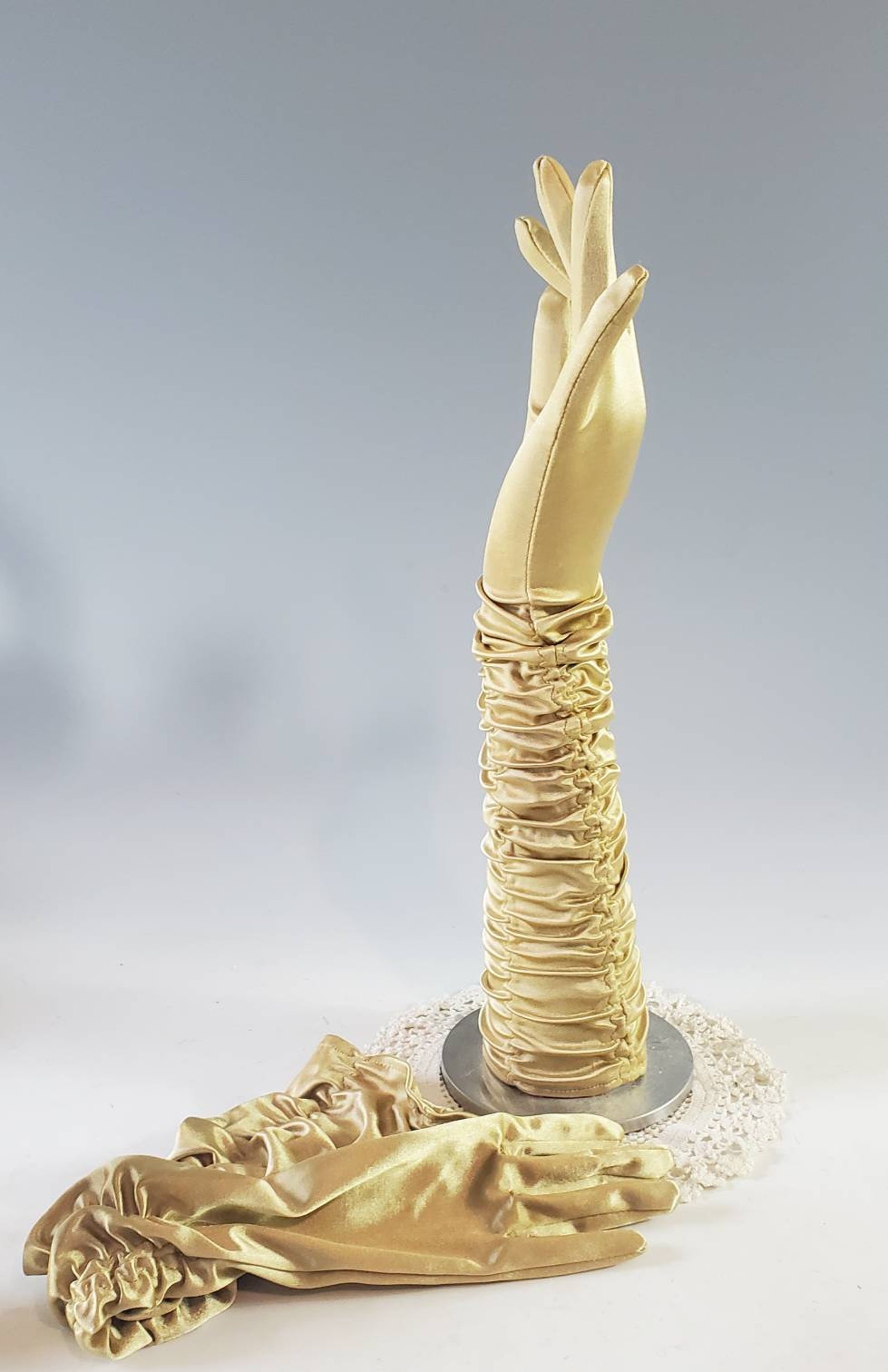 Long Gold Gloves Made in Hong Kong Ruched Sides Elbow Etsy
