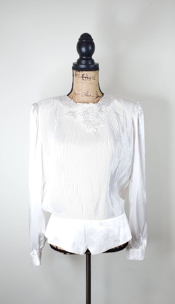 Vintage White Peplum Blouse With Pleated Accordian Front and | Etsy