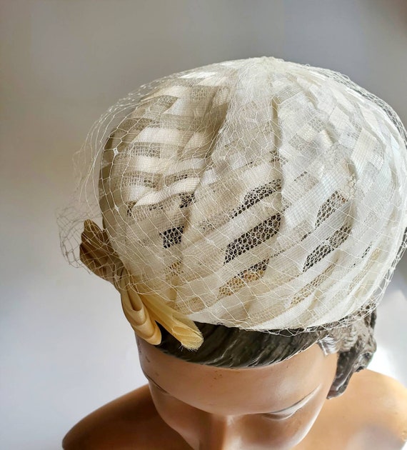 White Pillbox Hat, Vintage Marche Hat Size 22 - Etsy display picture 1