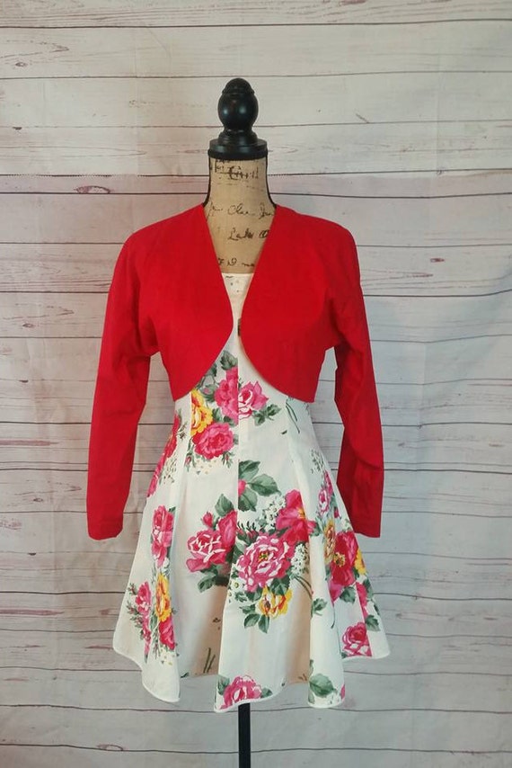 Juniors Red Bolero Jacket, Flowered Dancing Dress… - image 4