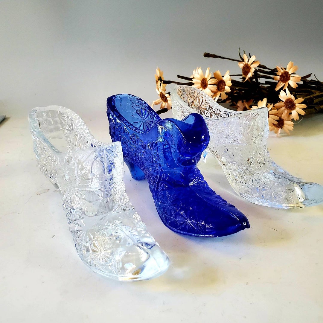 Choice of Glass Slippers, One Fenton Jaguar Head, Shoe Collectors, Vintage Glass, Cobalt Blue