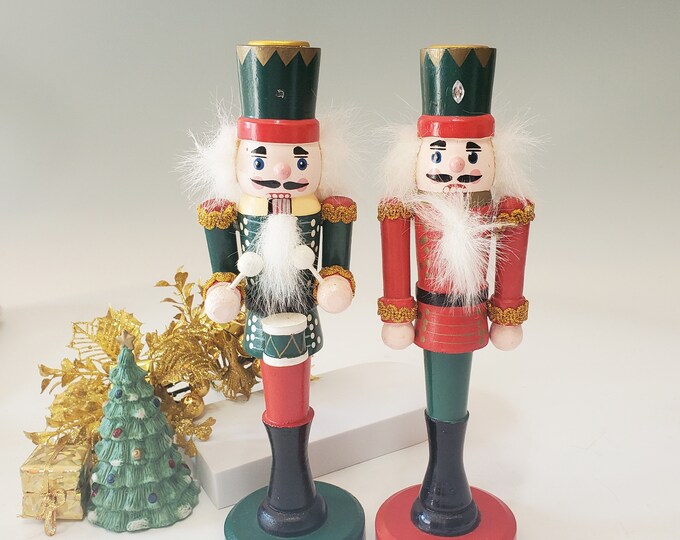 Vintage Wood Nutcracker Candle Holders, Christmas Decor, Table Decor, Holiday Decorating