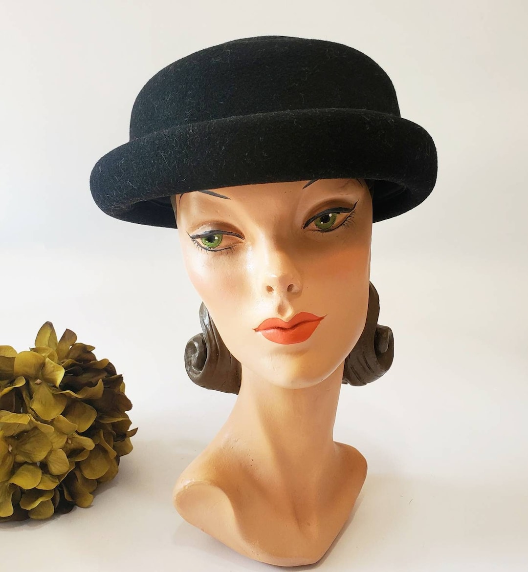 Vintage Black Wool Hat Bowler Hat Hair Clip Included Etsy