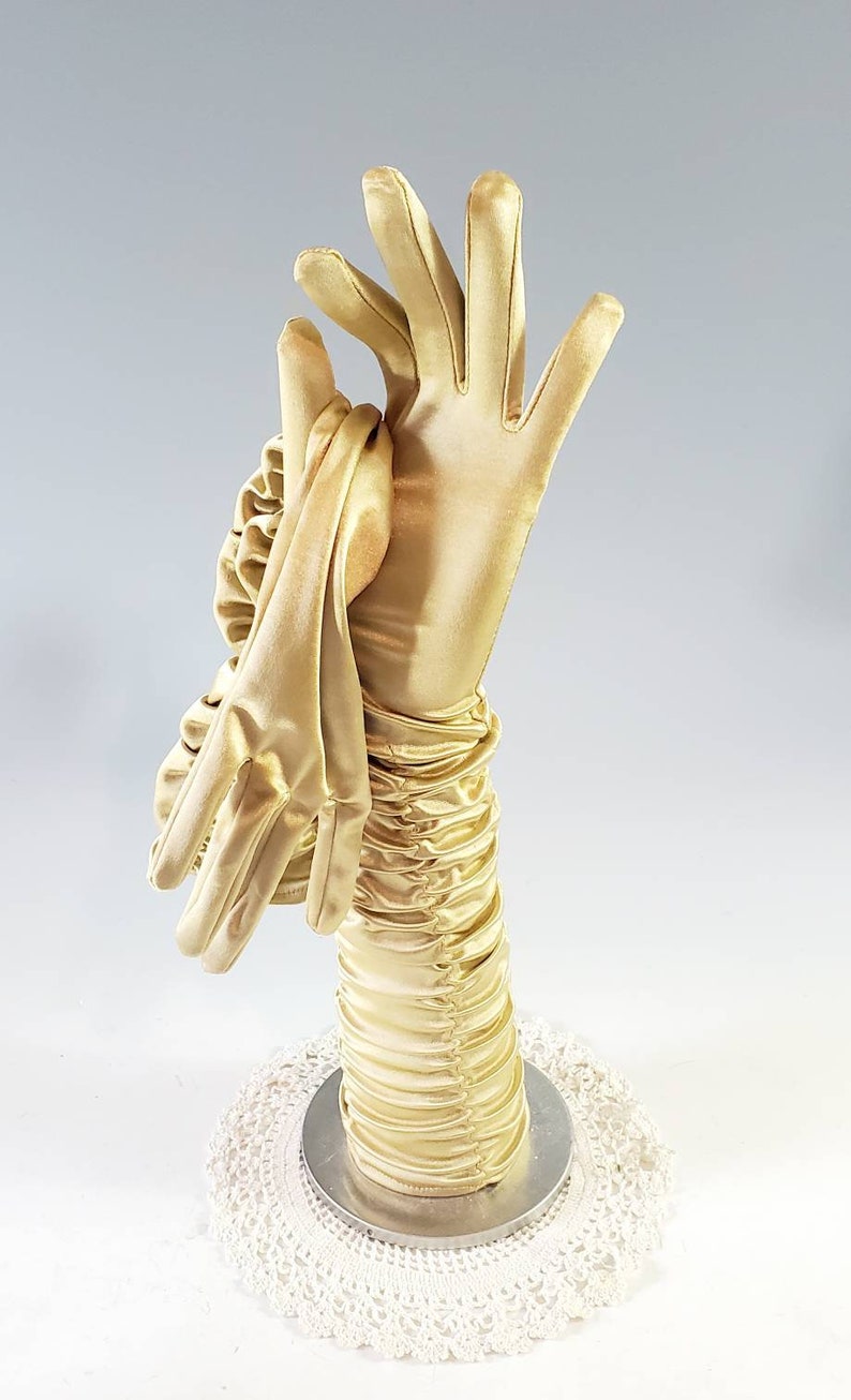 Long Gold Gloves Made in Hong Kong Ruched Sides Elbow Etsy