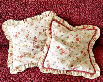 Set of 2 Shabby Chic Floral Pillows with Ruffle, Cottage Core, Vintage Throw Pillows, Accent Pillows, Mother's  Day, Treasures by the Gulf