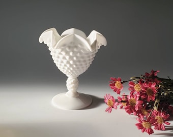 Fenton White Hobnail Vase, Milk Glass, Pedestal Candy Dish, Vintage 1950s Midcentury Home Decor, Gift Ideas, Treasures by the Gulf