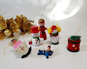 Set of 6 Wood Ornaments, Vintage Christmas Tree Ornaments, Holiday Decor, Vintage Christmas Decor, Treasures by the Gulf