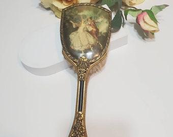 Budoir Brush with Renaissance Courting Couple, Vintage Budoir Dresser Set, Vintage Brush, Gifts for Her, Vanity Set, Treasures by the Gulf