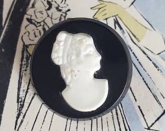 Vintage Black White Cameo Brooch, Pin, Vintage 1950s Jewelry, Gift for Her, Small gift, Treasures by the Gulf, Costume Jewelry