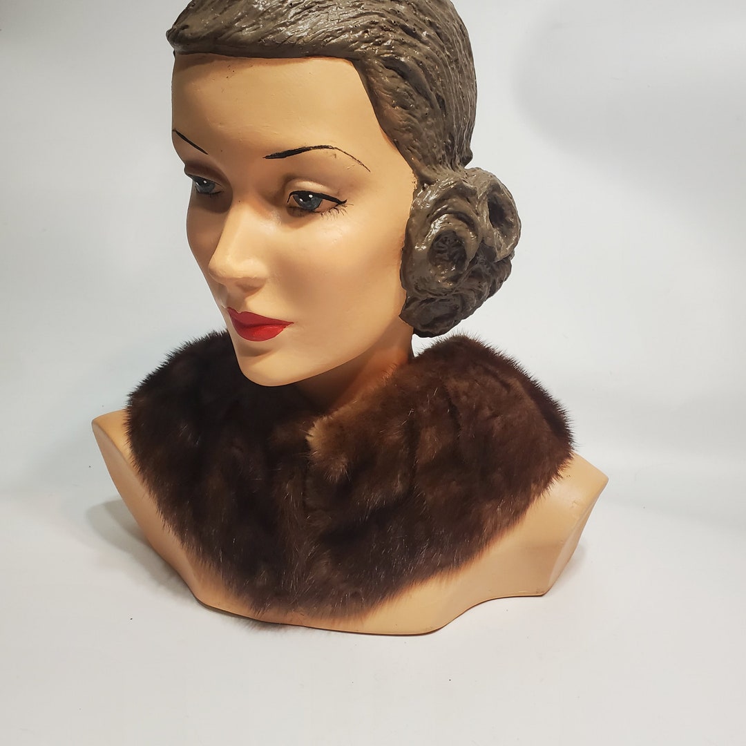 Dark Brown Mink Fur Collar, Vintage Coat Fur Collar, Midcentury Womens