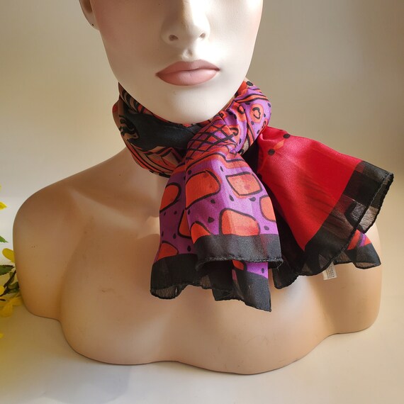 29" x 30" Vintage Italian Scarf, Red Purple Black… - image 4