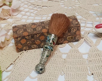 1930s Cloisonne Handle Make Up  Brush and Matching Box, Vintage Make Up Tools, Pin Up Girl,  Mad Men, Budoir Set, Treasures by the  Gulf