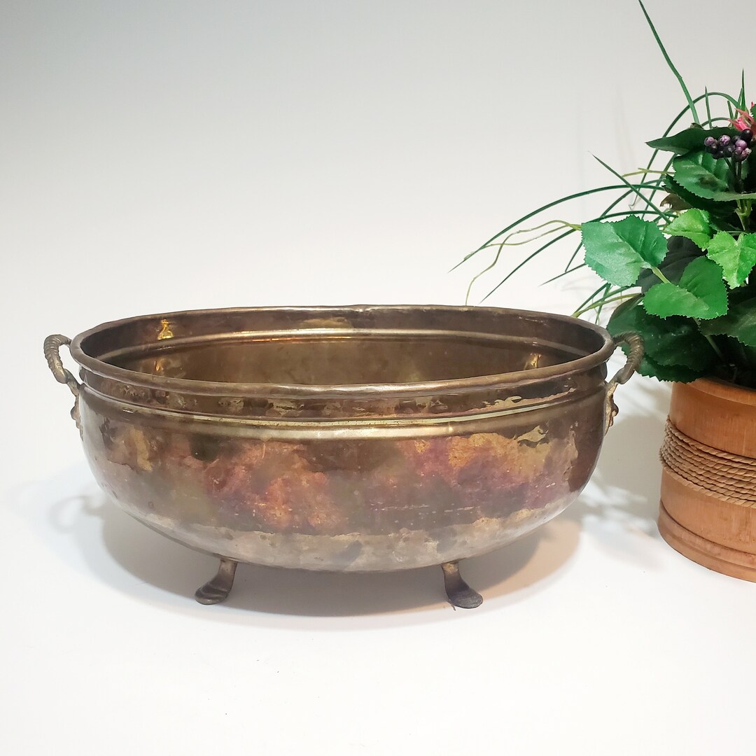 Large Brass Bowl, Footed Bowl With Handles, Vintage Brass Decor, Home