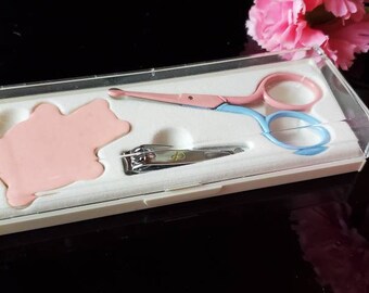 1980s Baby Manicure Set, Nail Clippers, Scissors and Buffer, Pink and Blue, New Mom Gift, Baby Shower Gift, Baby Supplies, Treasures by Gulf