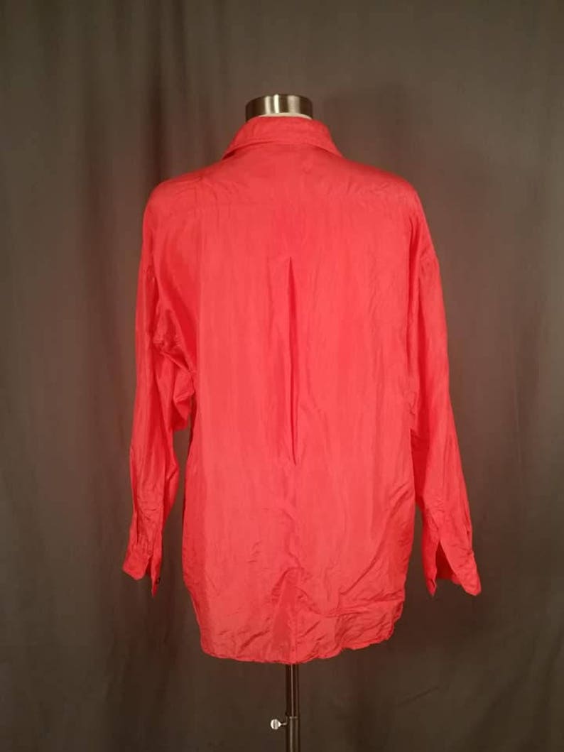 1980s Neon Orange Silk Short Sleeve Oversized Top Blouse for Ladies Size Small by Beaute l Bright Orange Pink Top l 1980s Fashions