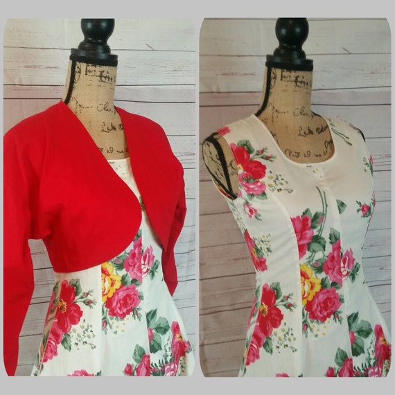 Juniors Red Bolero Jacket, Flowered Dancing Dress… - image 2