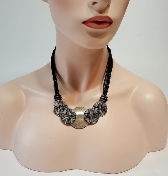 Boho Style Full Moon Beaded Necklace, Vintage Bohe