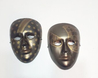 Set of 2 Brass  Masks, Complimentary  Masks, Wall Decor, Vintage Home Decor, Brass Decor,  Gift Ideas, Treasures by the  Gulf