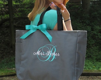 Monogrammed Personalized Tote Bag / Work Bag | Zip Tote / Bridal / Teacher / Work Bag /Beach Tote/Embroidered