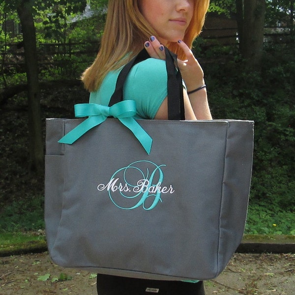 Monogrammed Personalized Tote Bag / Zip Tote / Bridal / Teacher / Work Bag /Beach Tote/Embroidered