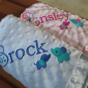 Personalized Embroidered Minky Baby Blanket with Elephants/ New Baby/Twins / perfect gift.