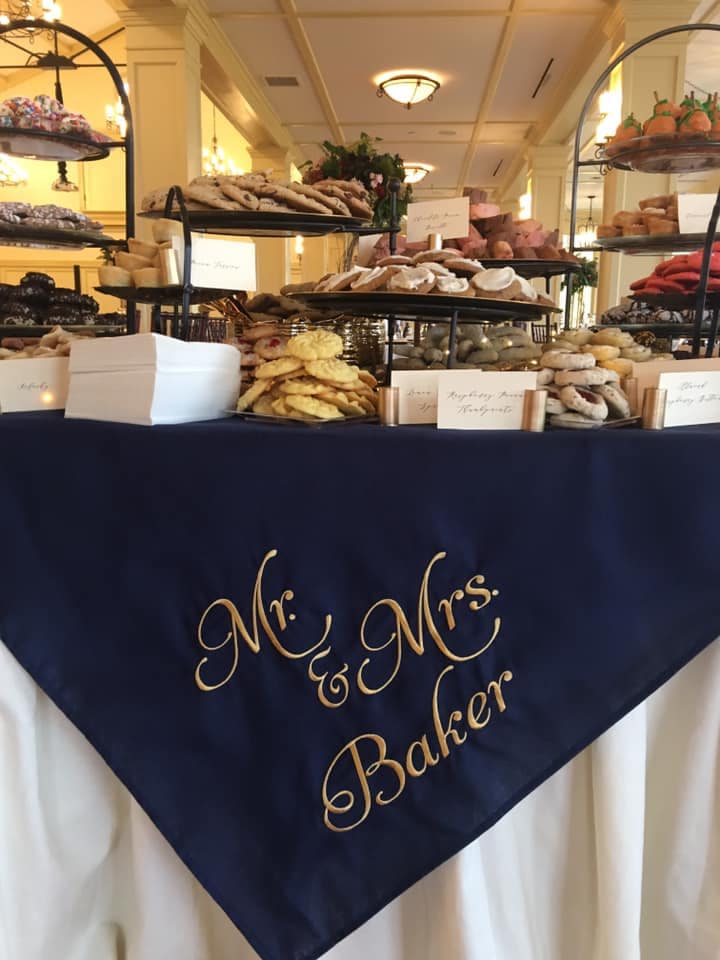 Personalized Dessert Tablecloth / Wedding Sign / Cookie Table /Sweetheart Table/Pittsburgh/ Embroidered/Custom / Wedding Decor/ Bridal Gift
