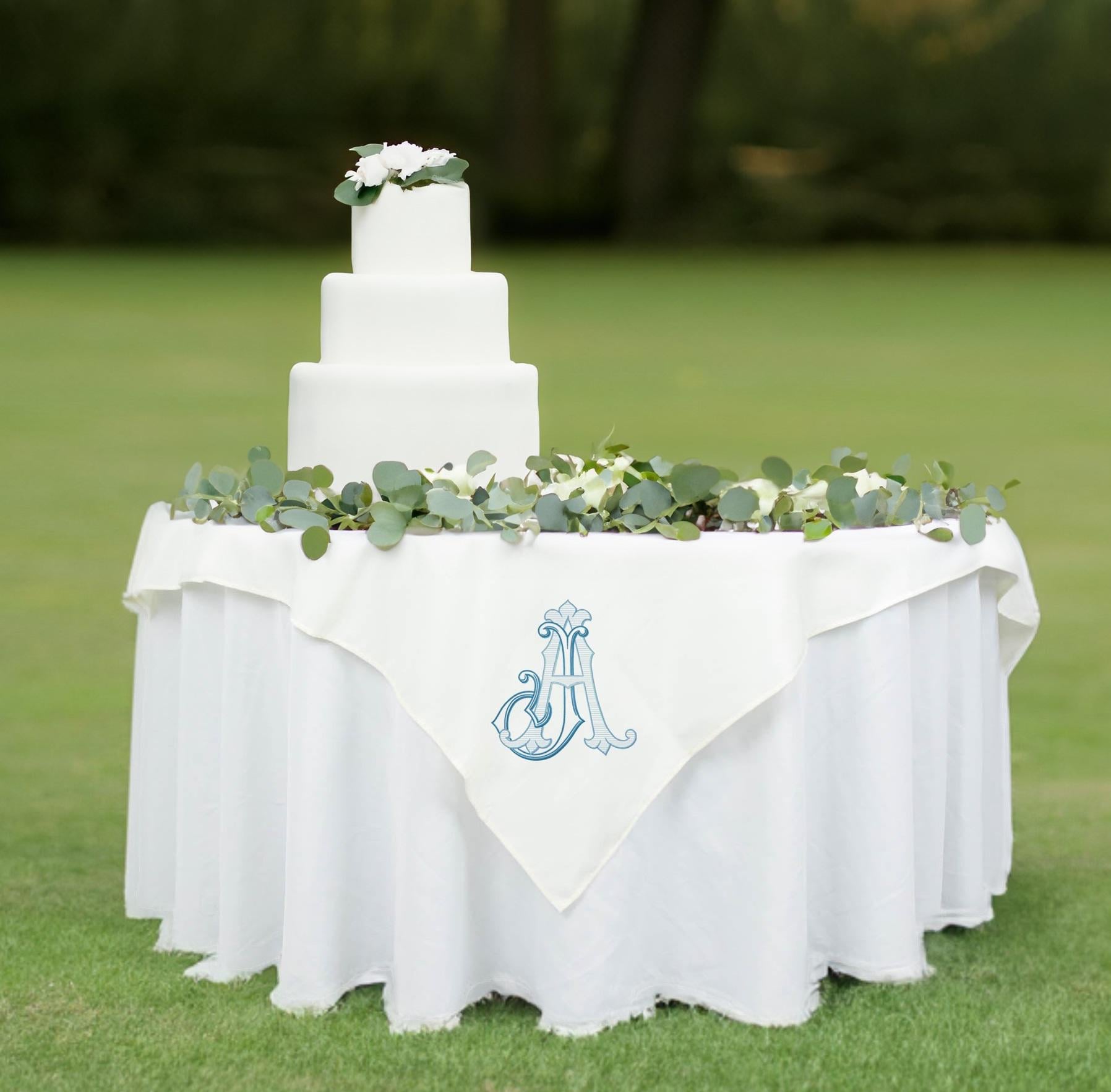 Custom Wedding Crest | Monogram | Watercolor Crest Embroidered Sweetheart Table | Dessert Tablecloth | Banner| Duogram |Personalized Wedding