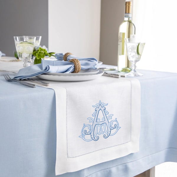 Custom Wedding Crest | Monogram | Watercolor Crest Embroidered Sweetheart Table | Dessert Tablecloth | Banner| Duogram | Linen Table Runner