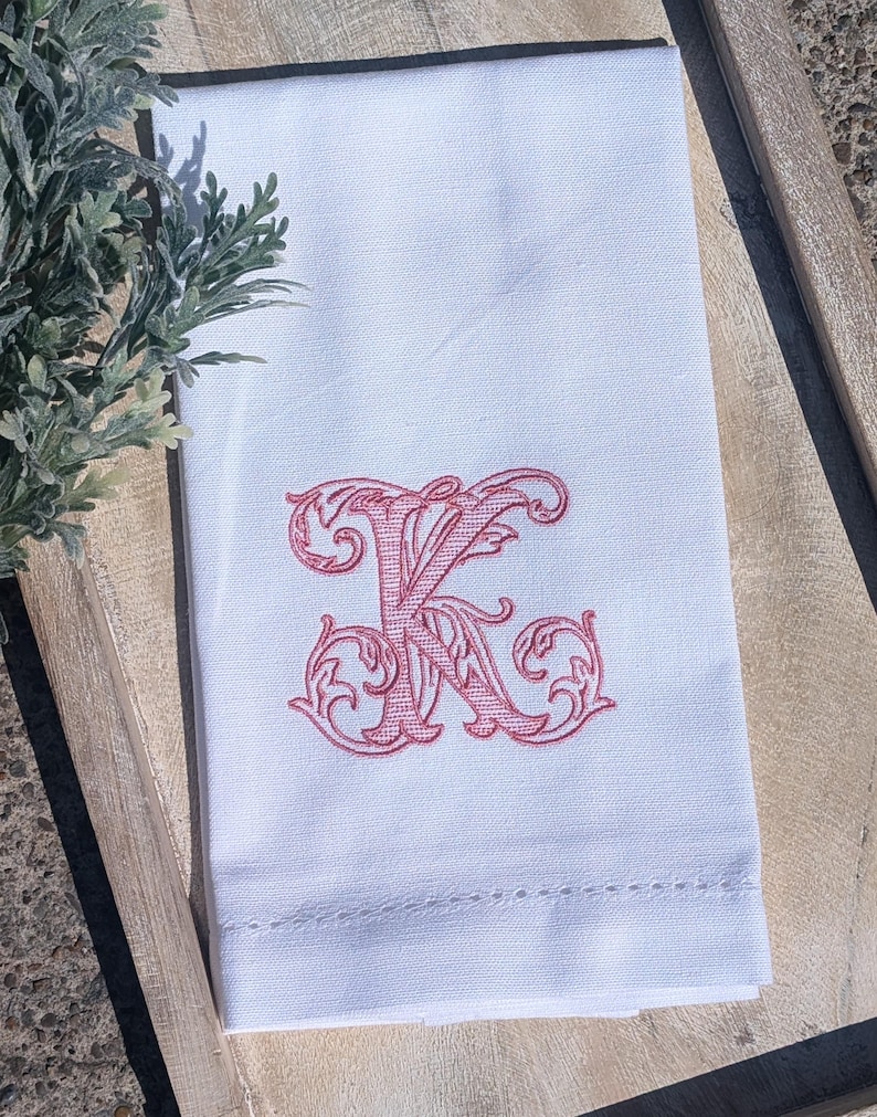 Monogram Linen Hand Towel - Thumbnail 2