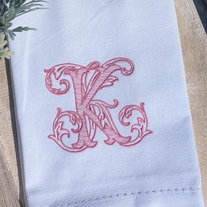 Monogram Linen Hand Towel | Custom Personalized Hostess Gift | Wedding Linens | European Linen | Vintage Vine | Tea Towel | Guest Towel