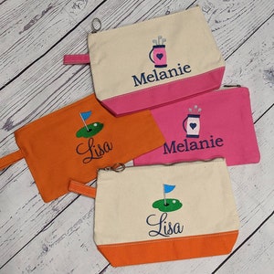 Pochette personnalisée pour accessoires de golf/Broderie/Trousse pour accessoires/Trousse à cosmétiques/Trousse à maquillage/Femmes/Fille/Cadeau de golf/Cadeau d'équipe