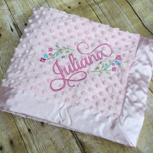 Baby Blanket Personalized/Name and Date/Minky/Flowers/ Embroidered/Custom/Baby Gift, New Baby, Baptism, Christening.