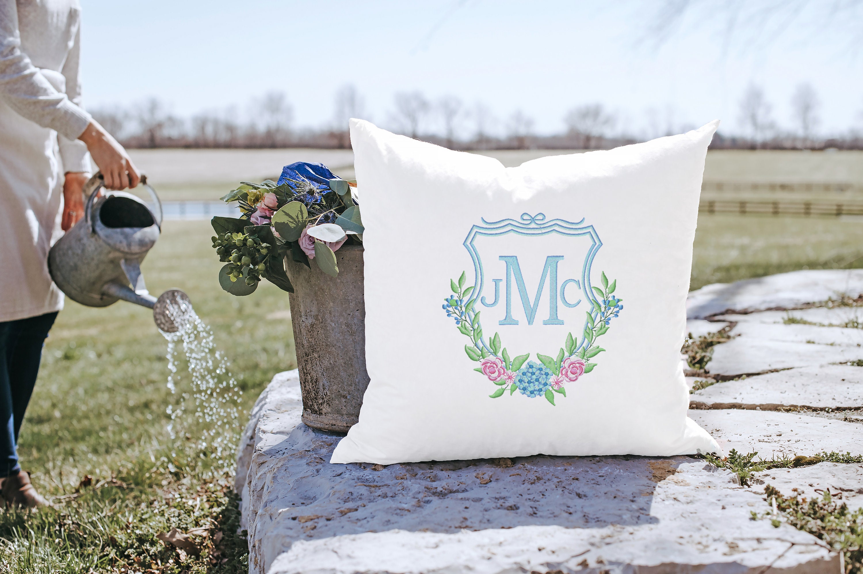 Personalized Baby Pillow Crest Design Monogram Watercolor 